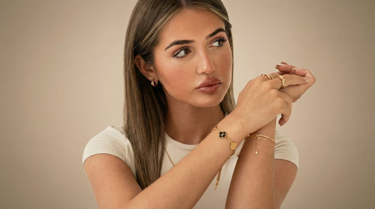 Gold initial jewellery including letter necklaces and bracelets by Monrich