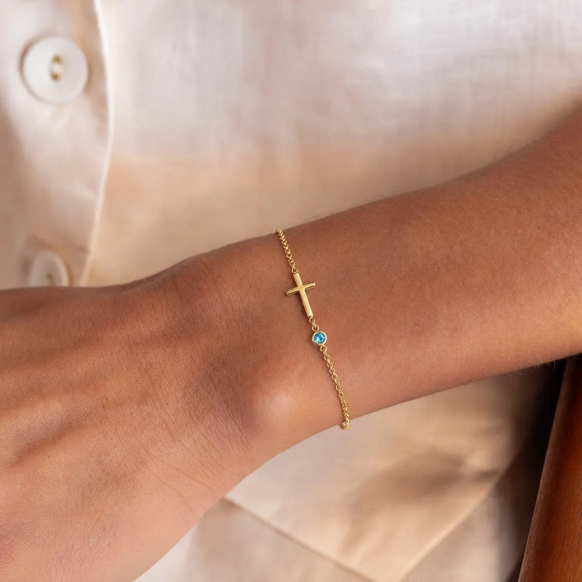 Sideways Cross Custom Birthstone Bracelet | Monrich