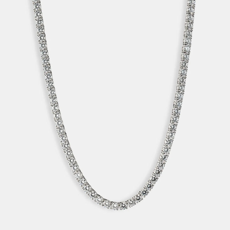pvd plated silver tennis chain flat lay