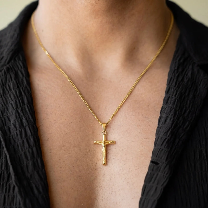 cross necklace men gold crucifix chest